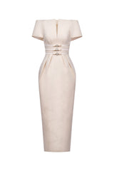 Beatrice Sheath Boat Neck Brocade maxi Dress