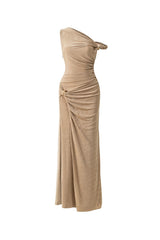 Deline Sheath Gathered Spandex Ankle Length Dress