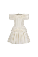 Emerald Fit and Flare Corset Waist Chiffon Mini Dress