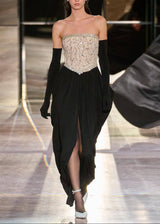 sharon Lace Beaded embellished Strapless Maxi Dress in black