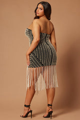 ELOISE PEARL BANDAGE MINI DRESS IN BLACK
