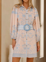 rita Printed Button Down Shirt mini Dress with Belt