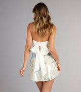 diana Floral Sequin Bow Back Mini Dress in white
