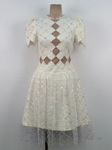Henrietta Ivory Sequin Mini Dress with Mesh Panels