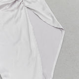 RUCHED SLIT STRAP MIDI DRESS IN LIGHT GRAY
