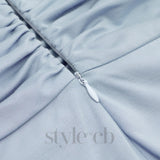 SHOULDER PADS RUFFLED V-NECK ASYMMETRIC HEM DRESS