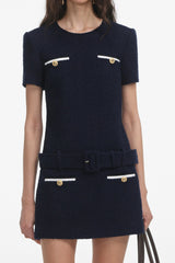 apphia Tweed low-rise pants set in navy blue