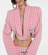 helen Embellished checked wool-blend blazer set in pink