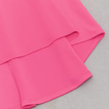 OFF SHOULDER RUFFLE TRIM BODYCON GOWN IN PINK
