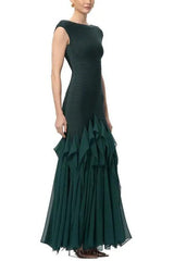murray Ruffled mesh bodycon bandage maxi dress in green