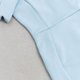 CROSS NECK BODYCON MIDI DRESS IN BLUE