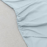 BLUE ASYMMETRICAL NECK RUCHED SPLIT THIGH DRESS