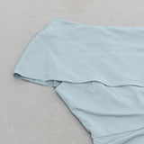 BLUE ASYMMETRICAL NECK RUCHED SPLIT THIGH DRESS