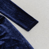STRUCTURED DRAPED VELVET MAXI DRESS IN BLUE