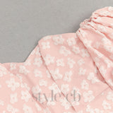 PUFF SLEEVE BARDOT FLORAL DRESS PINK