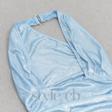 BACKLESS MERMAID HEM METALLIC HALTER DRESS