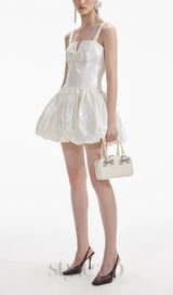 CREAM SEQUIN BOW MINI DRESS