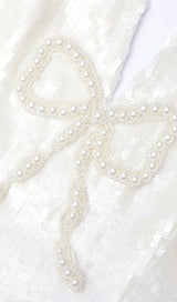 CREAM SEQUIN BOW MINI DRESS