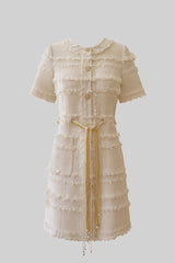marguerite Pearl Chain Tweed mini Dress - Beige