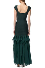 murray Ruffled mesh bodycon bandage maxi dress in green