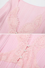 apphia Pink Contrast Lace Knit Midi Dress