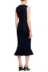 valerie Studded Knit sleeveless Midi Dress in black