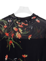 pandora Black Floral Mesh Ruffle Maxi Dress