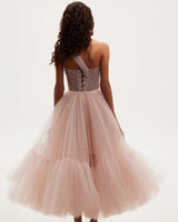 Misty Rose One-Shoulder Cocktail Tulle Dress
