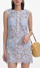 Blue Fine Lace Mini Dress