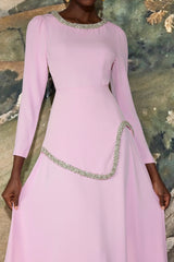 damla Rhinestone embellished Long Sleeve Midi Dress - pink