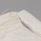 APRICOT SHOULDER RUCHED SATIN DRESS
