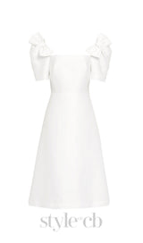 BOW-EMBELLISHED MIDI DRESS IN WHITE