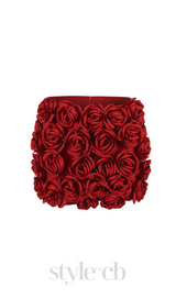 3D FLOWER EMBELLISHED SKIRT IN RED