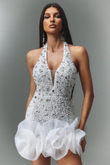 Tove Sleeveless V-neck Diamond Flowers Mini Dress
