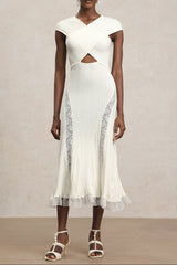 Rcia Sleeveless Lace Hollow Out Bandage Midi Dress