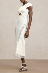 Rcia Sleeveless Lace Hollow Out Bandage Midi Dress