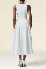 Resber white Round Neck Sleeveless Maxi Dress