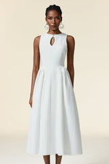 Resber white Round Neck Sleeveless Maxi Dress