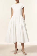 Lillian white Sleeveless Folds Midi Dress