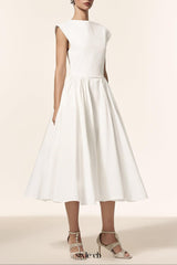 Lillian white Sleeveless Folds Midi Dress