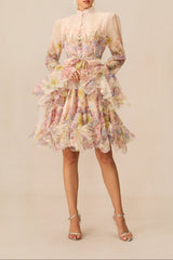Lana Long Sleeve Chiffon Floral Mini Dress