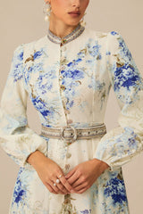 White Floral Print Midi Dress