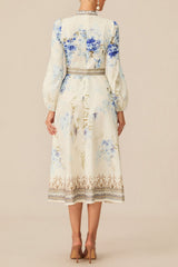 White Floral Print Midi Dress