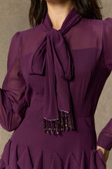 bonnie Purple Bow Neck Tiered Ruffle Maxi Dress