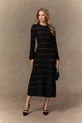 gloria Black Sequin Embellished Knit Midi Dress