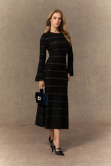 gloria Black Sequin Embellished Knit Midi Dress