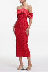 polly Contour Off-Shoulder Jacquard Floral Maxi Dress - red