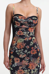 olga Contour Sleeveless Floral Print Bandage Midi Dress