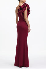 Mishell Romantic Contour One Shoulder Floral Pleated Maxi Dress