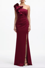Mishell Romantic Contour One Shoulder Floral Pleated Maxi Dress